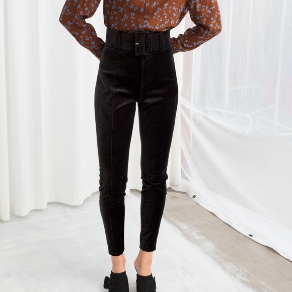 & Other Stories Pants - & Other Stories Belted Velvet Pants in Black